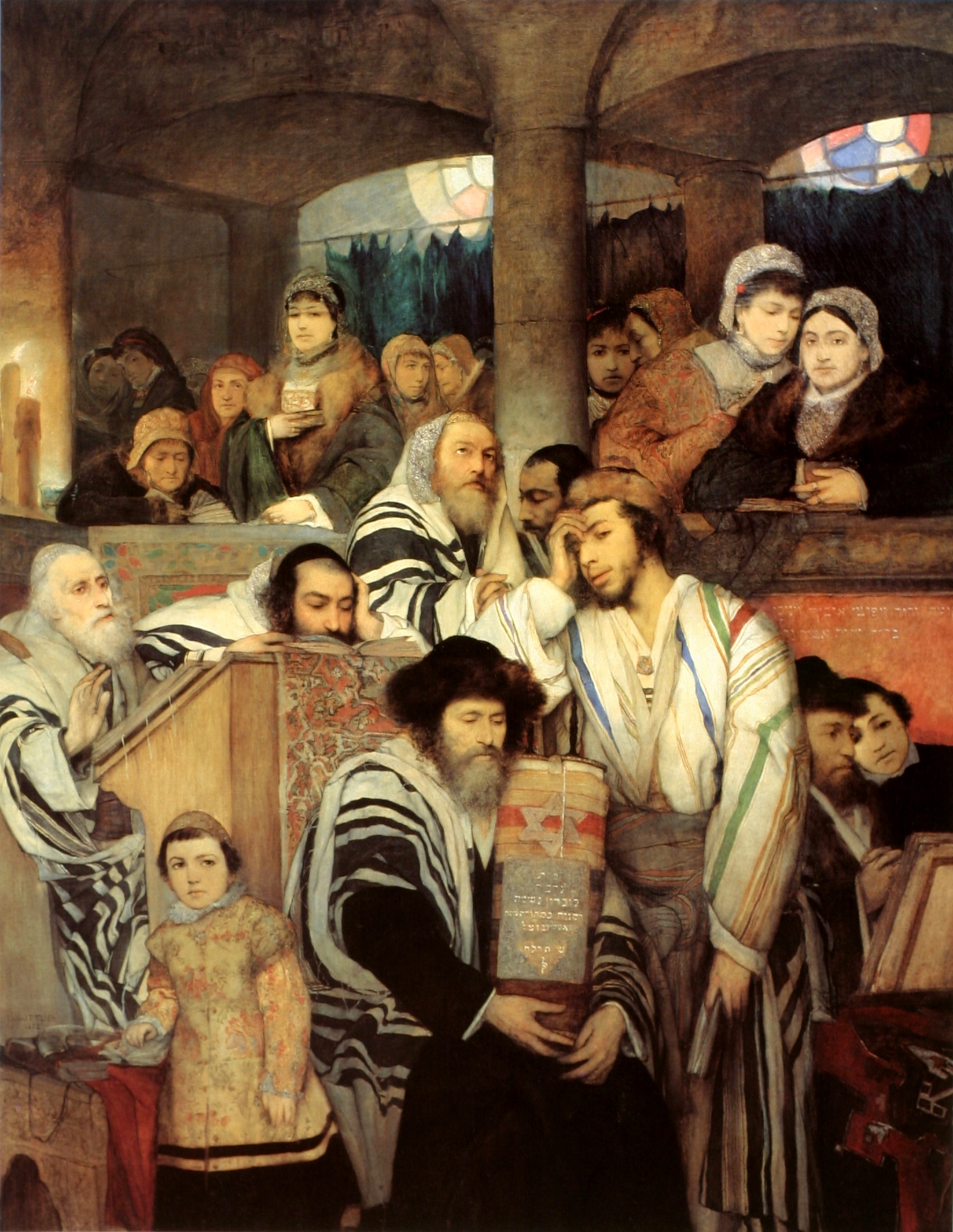 מאוריצי גוטליב, יהודים מתפללים בבית הכנסת ביום הכיפורים, 1878